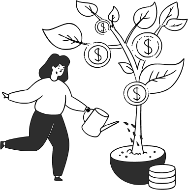 Imagem ilustrativa do curso poupando e rendendo, 
					onde pessoa está regando uma árvore em que seus frutos é dinheiro
